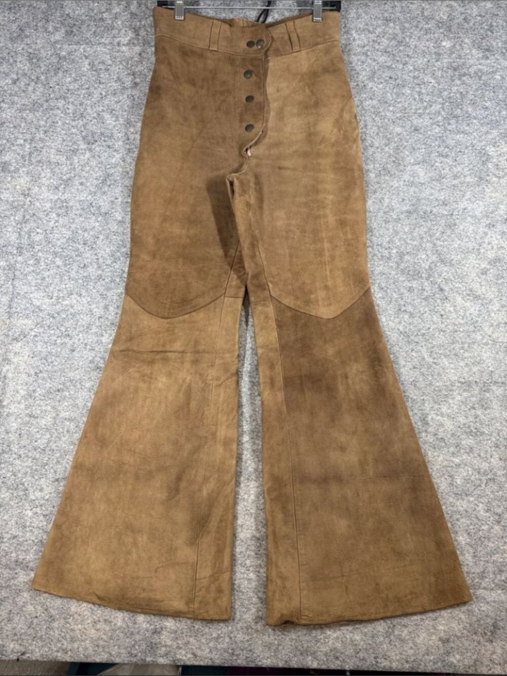 Vintage Brown Suede High Waisted Flare Pants Bell Bottom Boho Western Festival - Picture 2 of 16